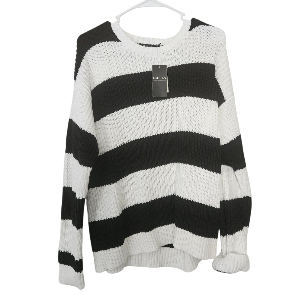 NWT Lauren Ralph Lauren Cotton Striped Sweater Size L